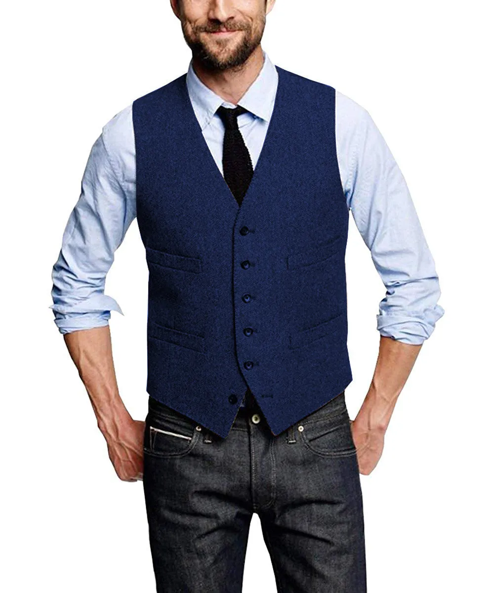 Casual Men's Tweed Herringbone V Neck Vest