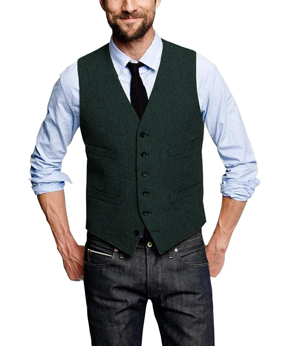 Casual Men's Tweed Herringbone V Neck Vest