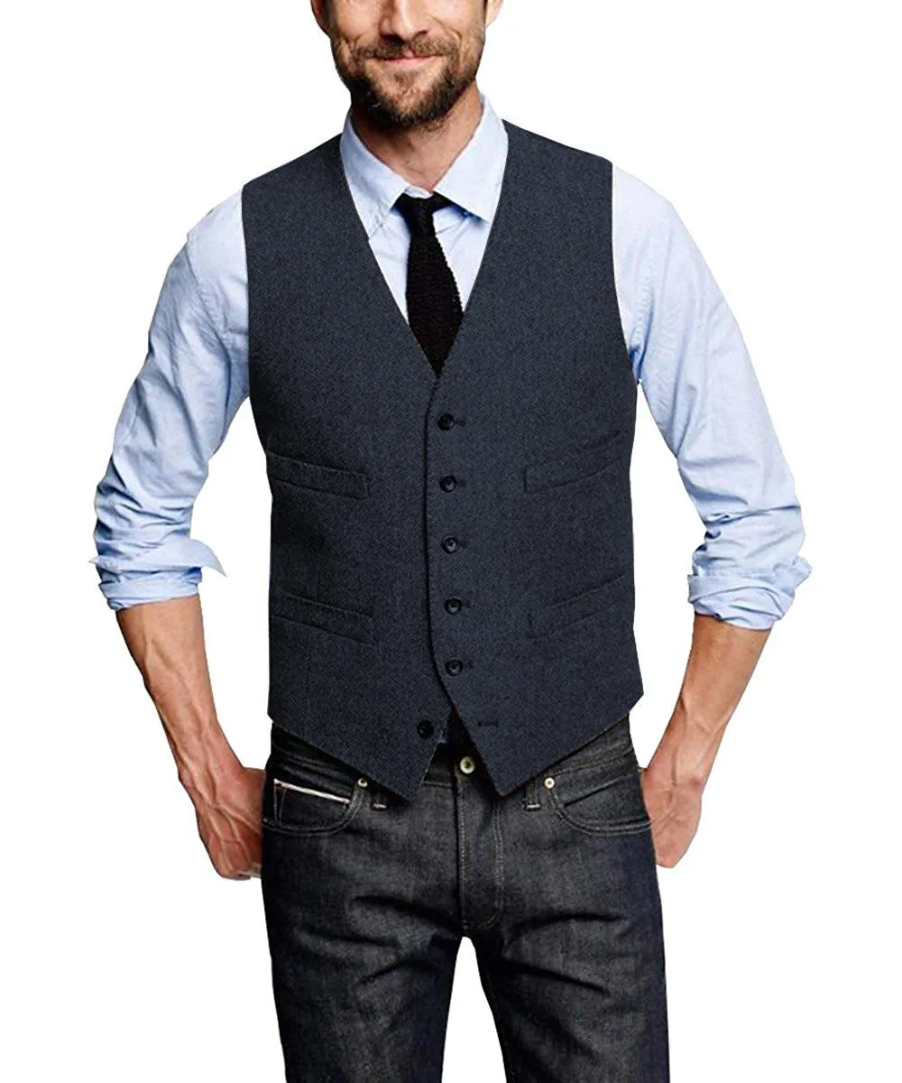 Casual Men's Tweed Herringbone V Neck Vest