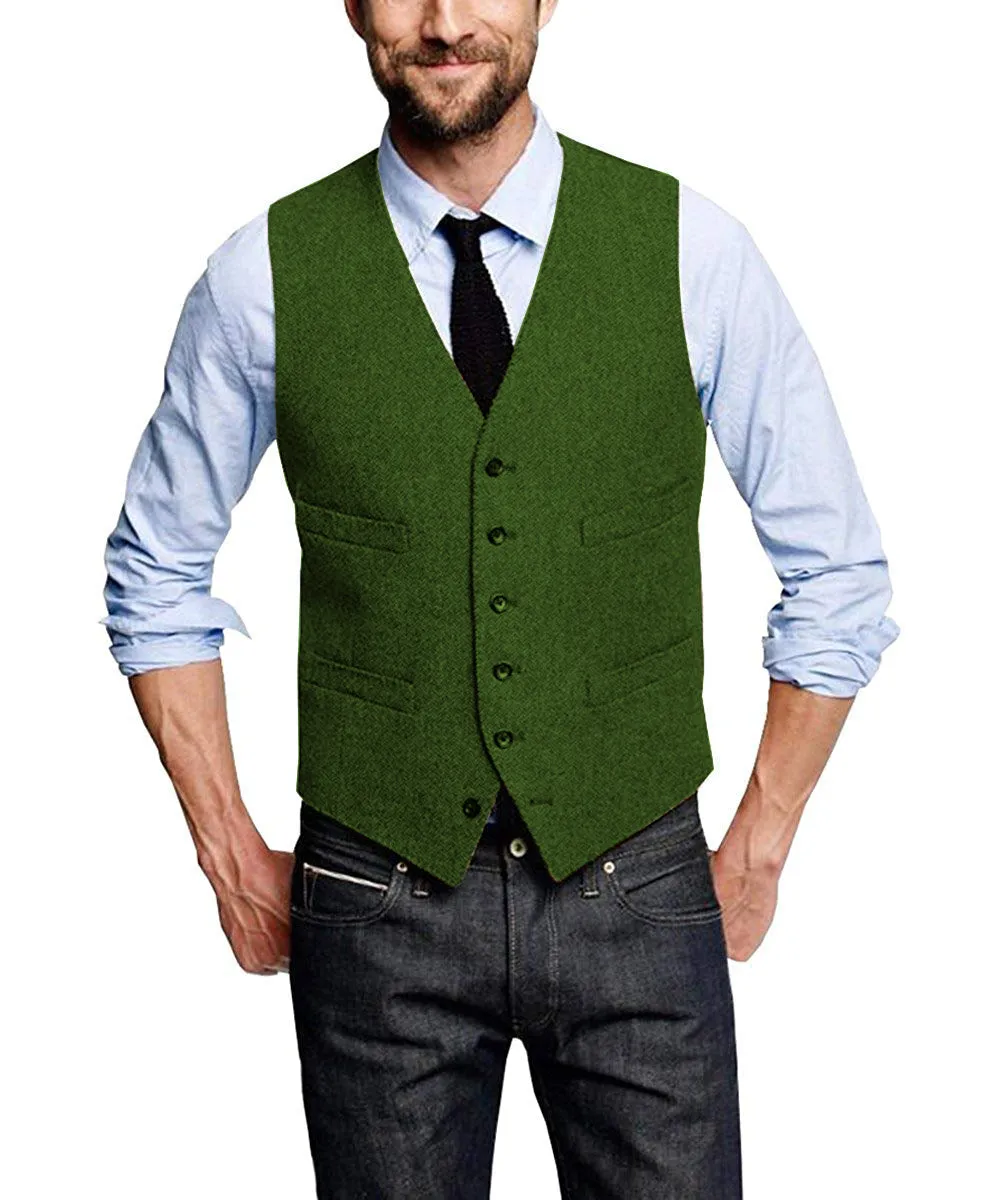 Casual Men's Tweed Herringbone V Neck Vest