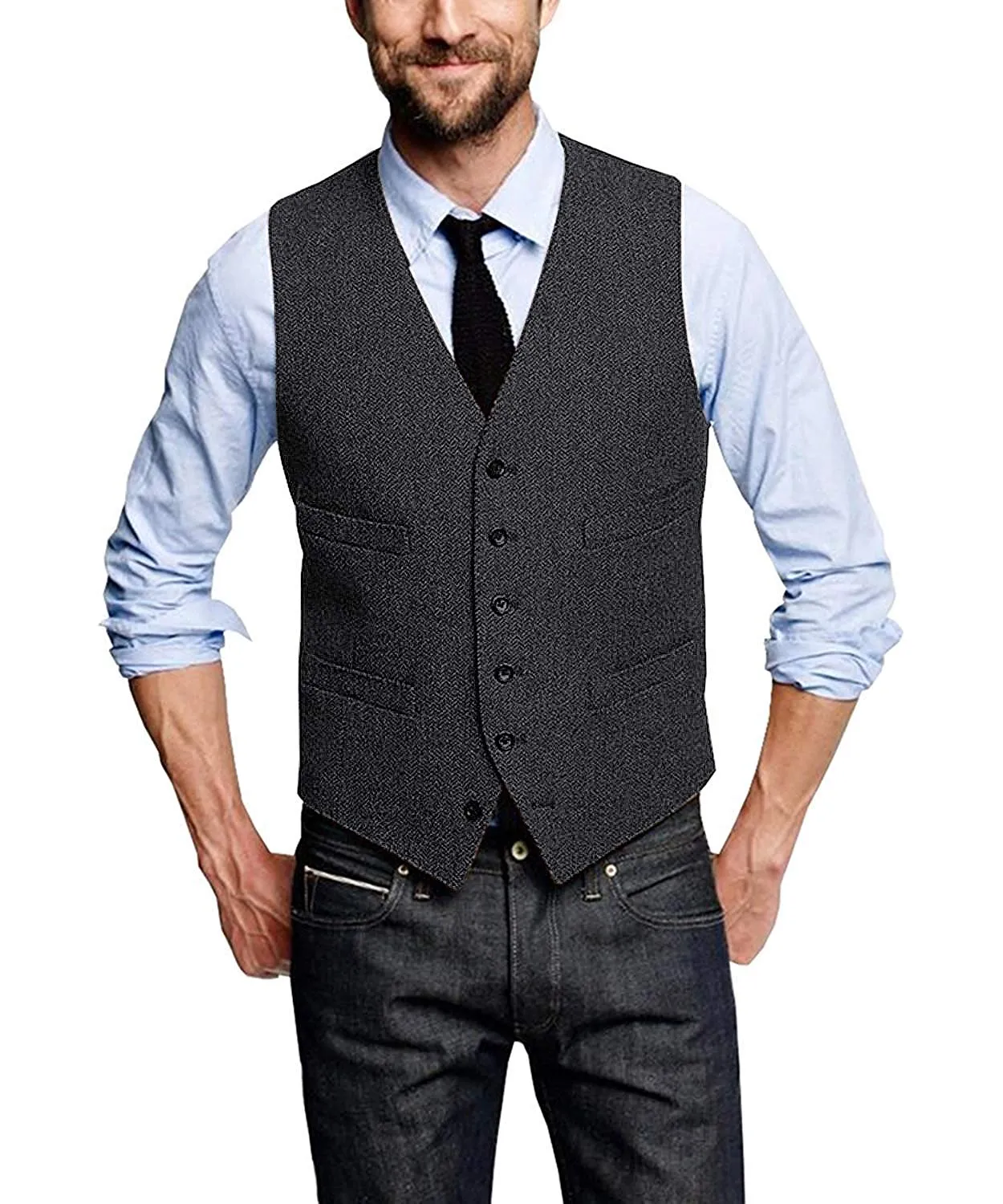 Casual Men's Tweed Herringbone V Neck Vest