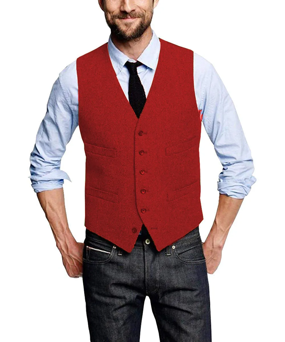 Casual Men's Tweed Herringbone V Neck Vest
