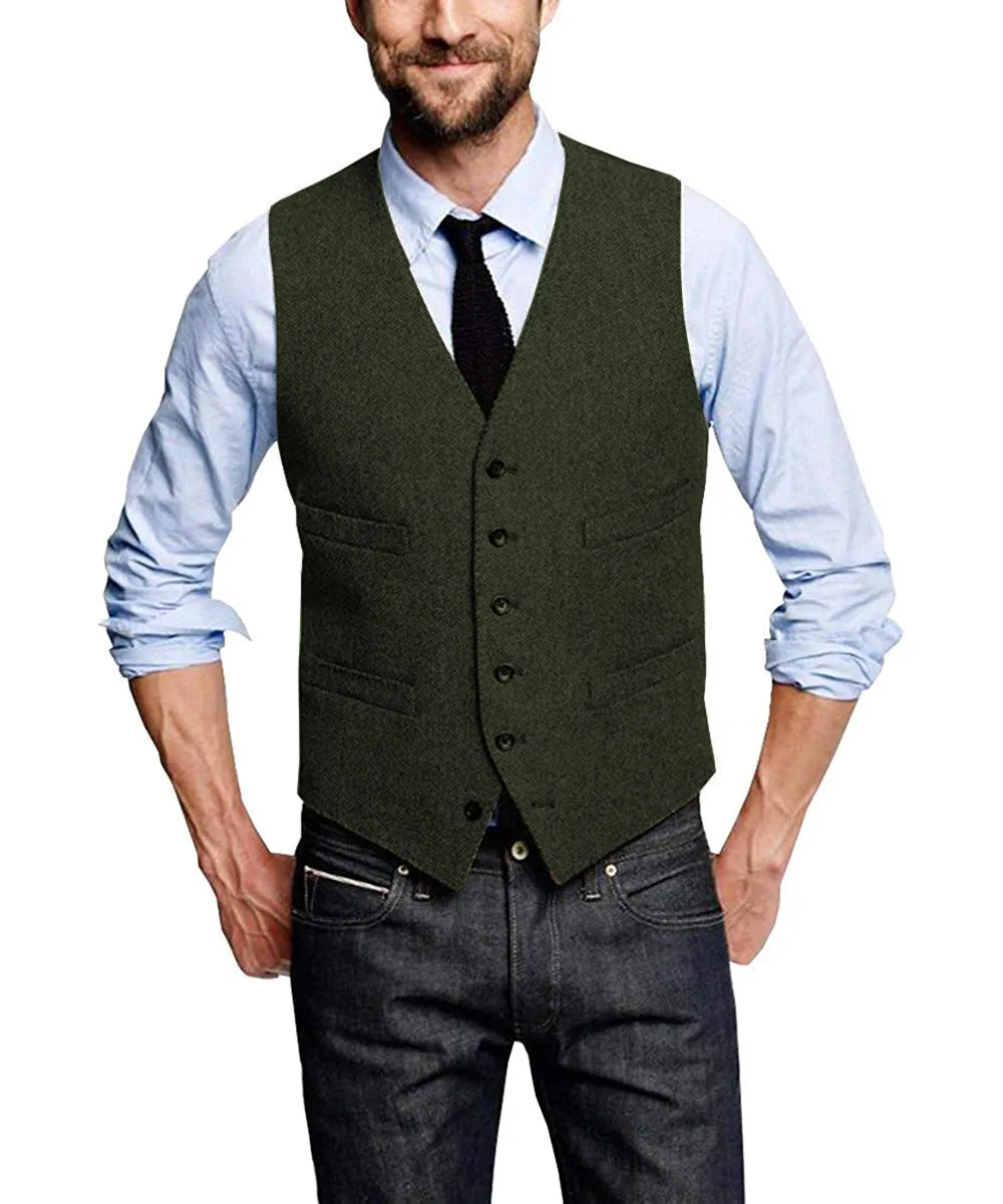 Casual Men's Tweed Herringbone V Neck Vest