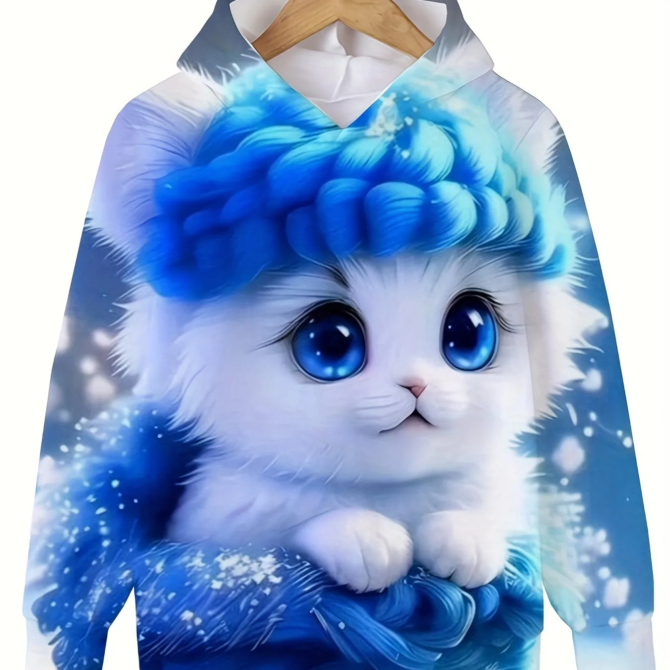 Charming Kitten Graphic Hoodie for Girls - Cozy Long Sleeve Pullover with Hood