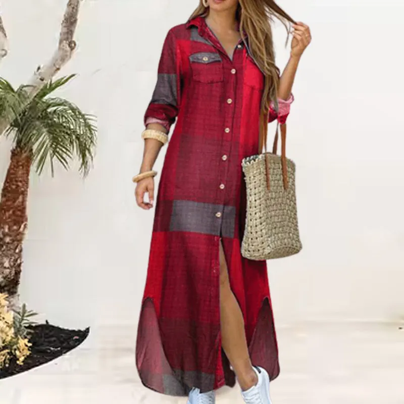 Checkered long dress for women - maxi style