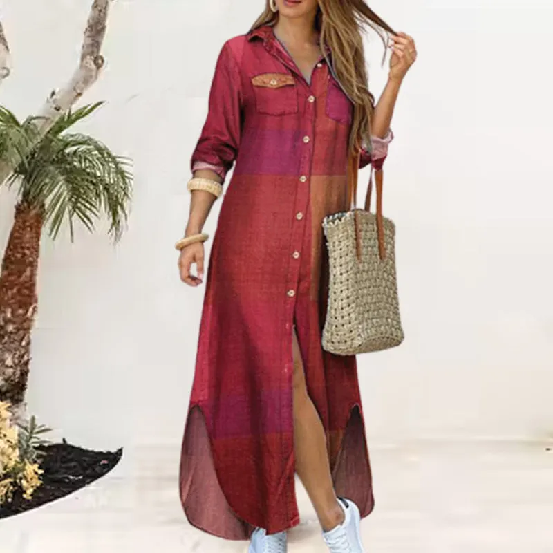 Checkered long dress for women - maxi style