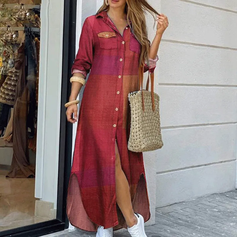 Checkered long dress for women - maxi style