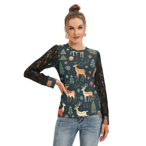 Christmas Fun T-shirt with Black Lace Sleeves
