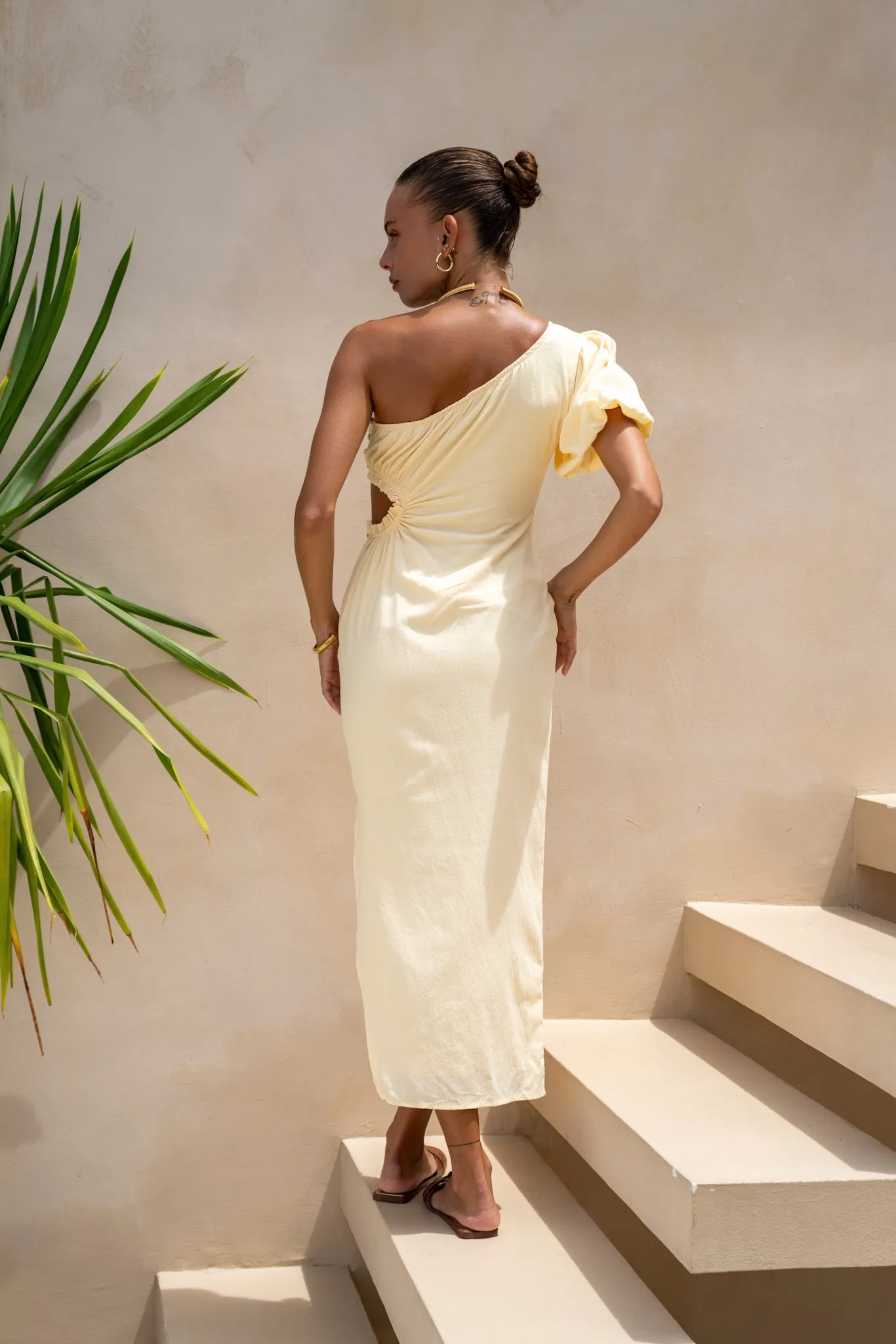 Corinne Yellow One Shoulder Maxi Dress