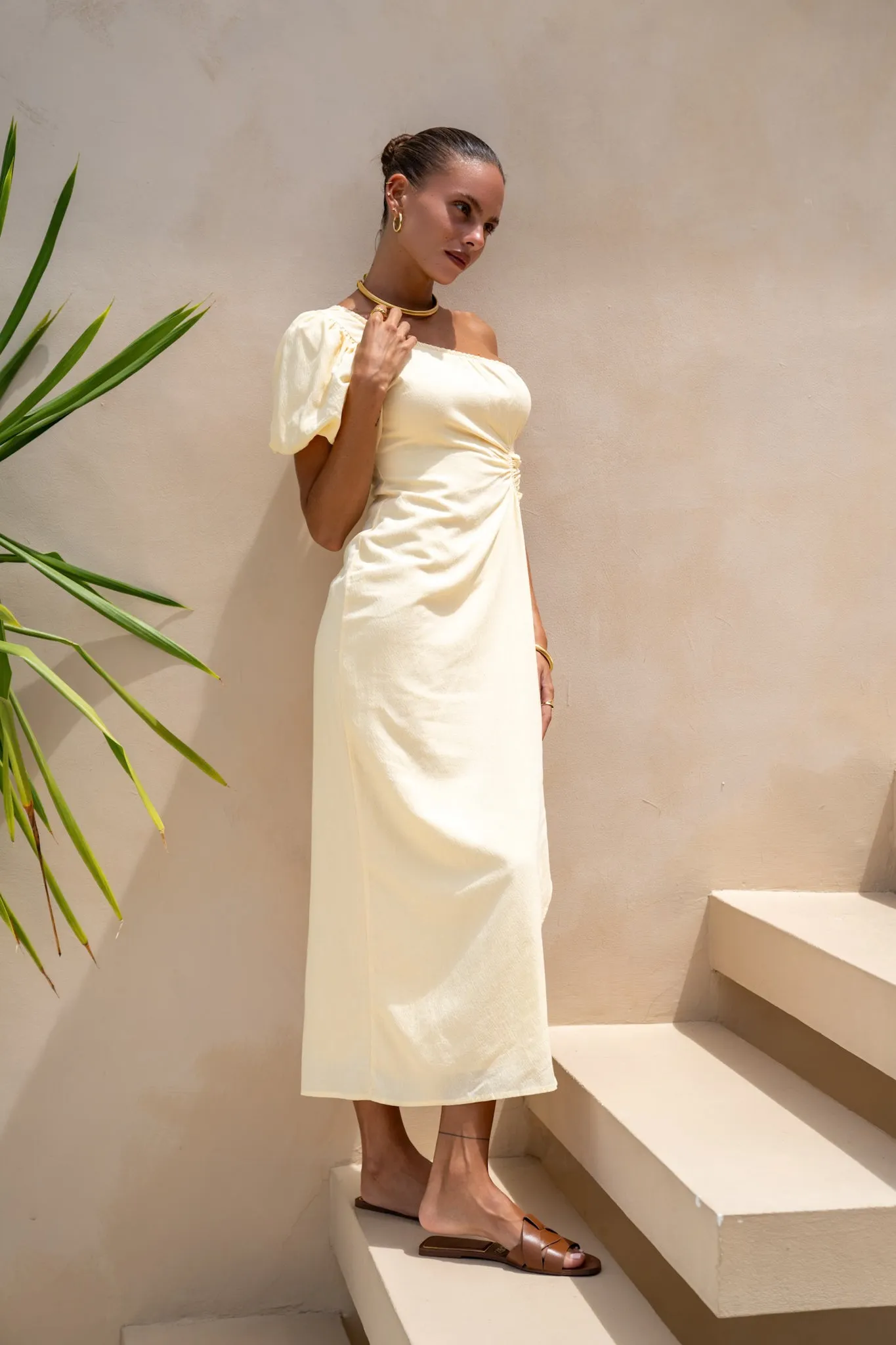 Corinne Yellow One Shoulder Maxi Dress
