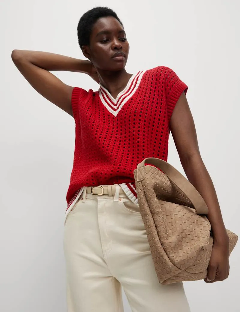 Cotton Rich Tipped Detail Knitted Vest