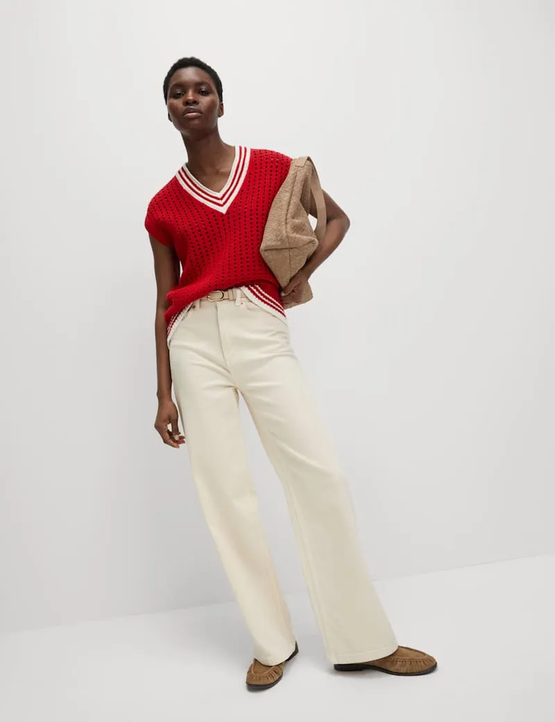 Cotton Rich Tipped Detail Knitted Vest