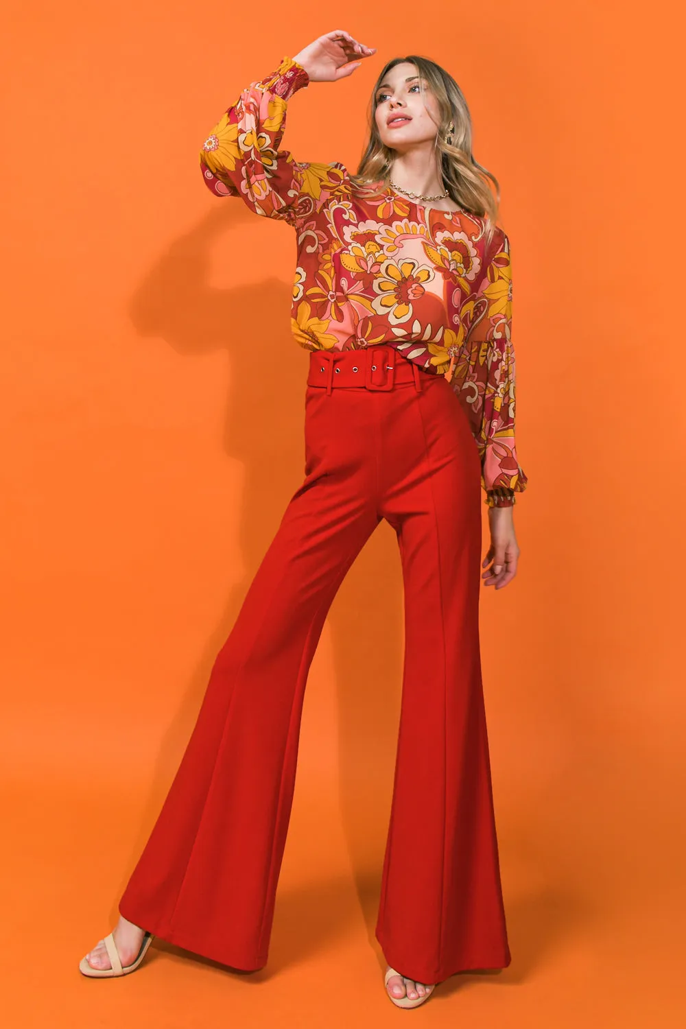 COUNTDOWN THE HOURS WOVEN FLARED PANTS