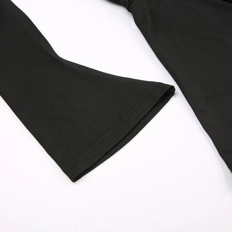 Cowl neck solid long flared sleeve hoodie 2-way top