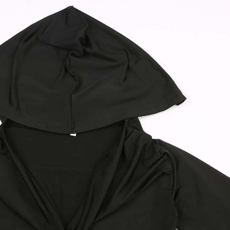Cowl neck solid long flared sleeve hoodie 2-way top