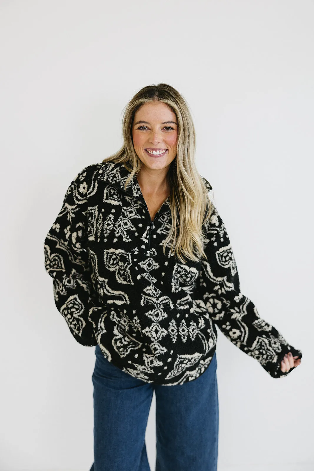 Cozy Sherpa Pullover - Black