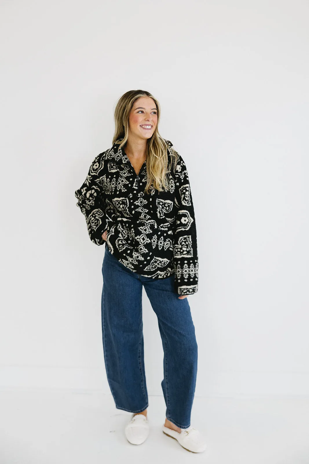 Cozy Sherpa Pullover - Black