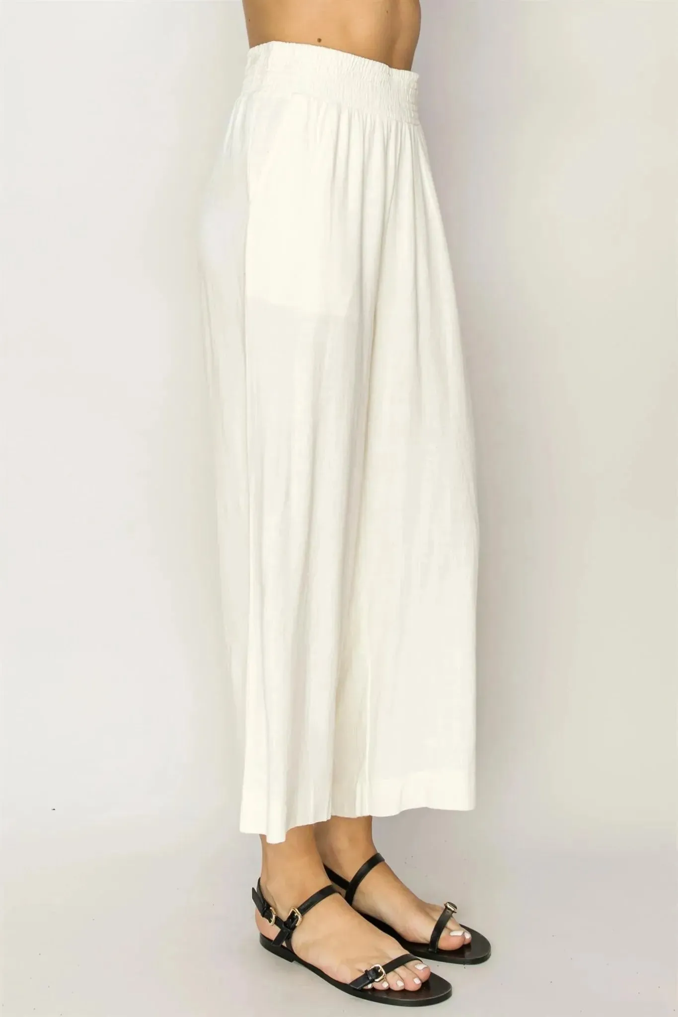 Cream Wide Leg High Waist Pants