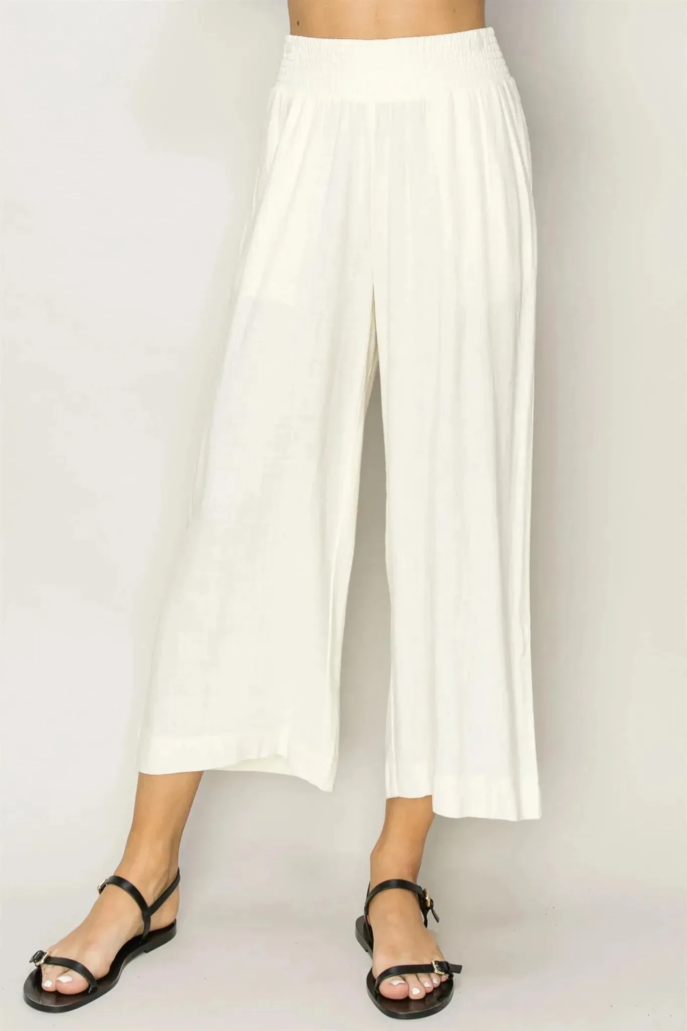 Cream Wide Leg High Waist Pants