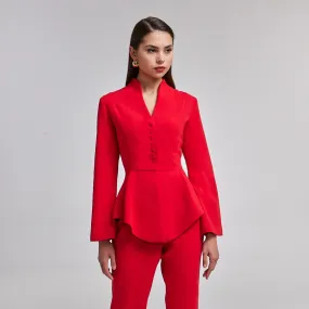 Crepe High-Collar Peplum Top