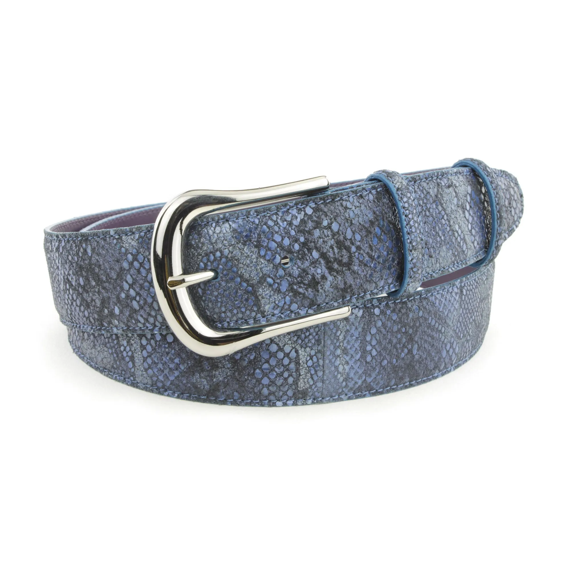 Dark Denim Metallic Python effect belt