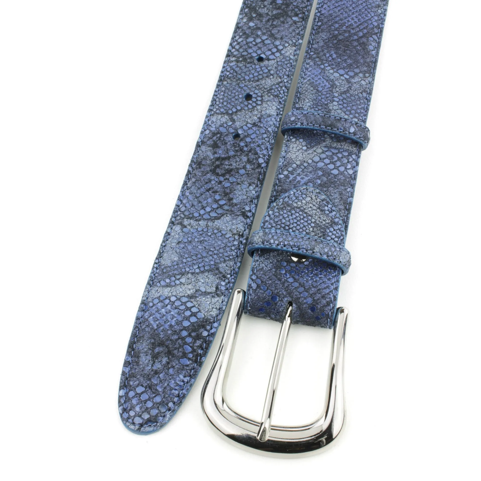 Dark Denim Metallic Python effect belt