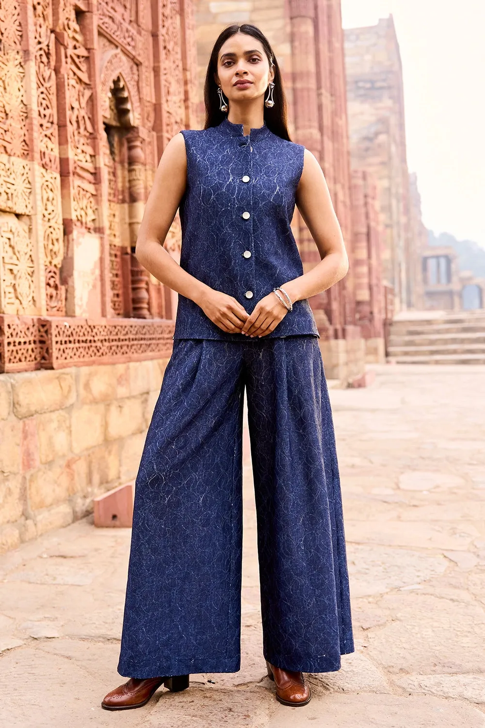 Denim Lace Waistcoat And Pant Set