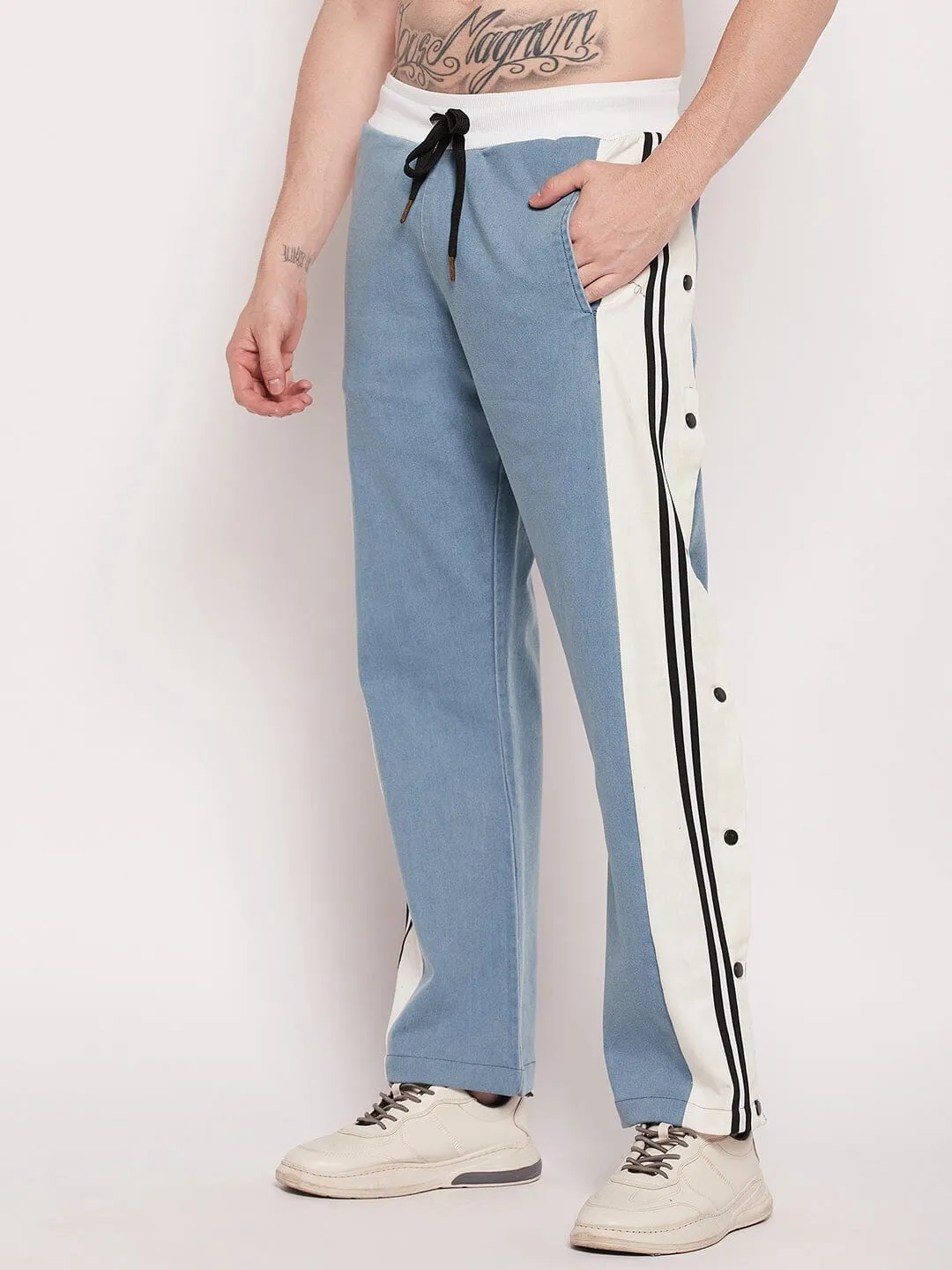 Denim Snapbutton Flared Trackpants