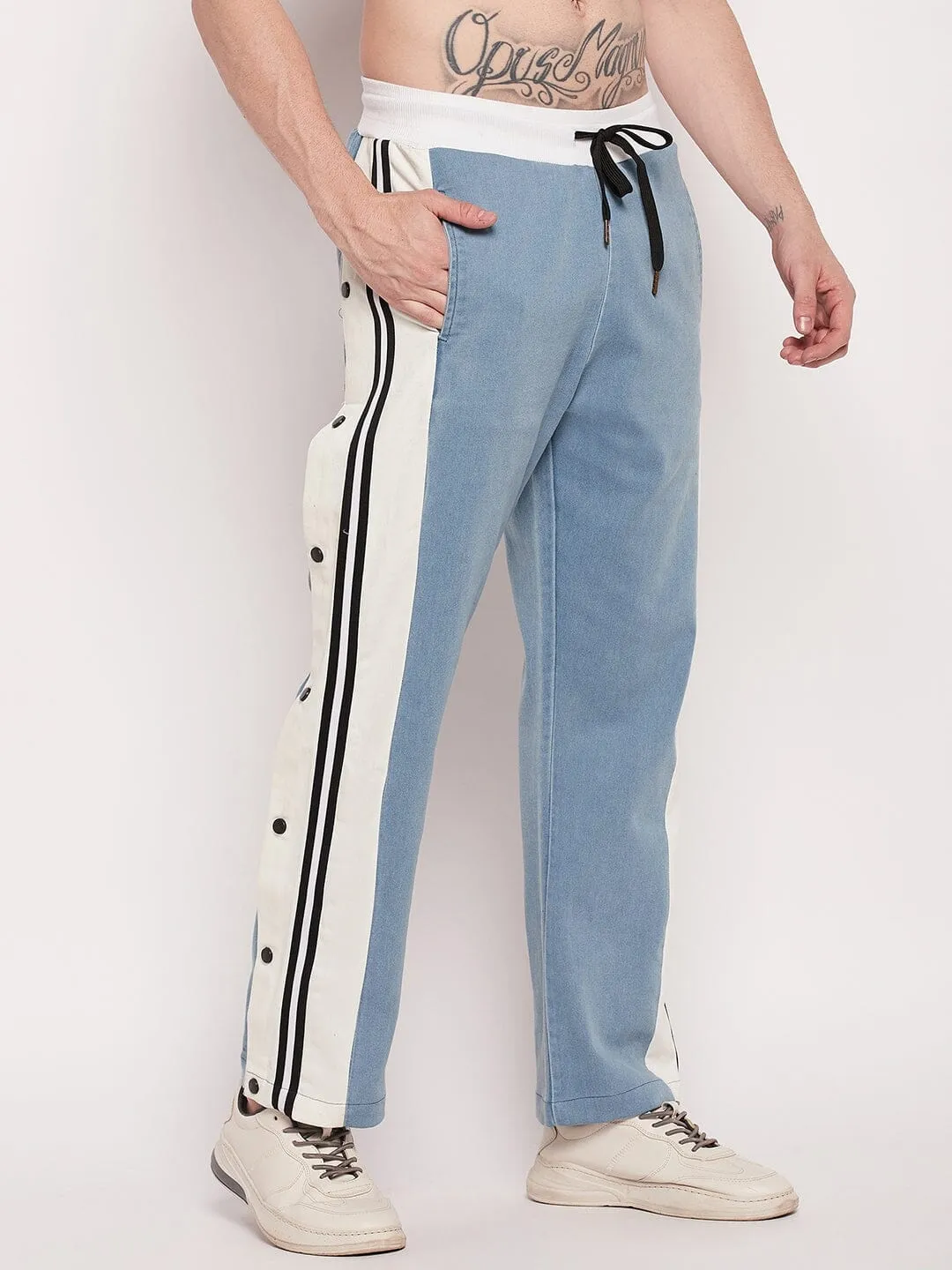 Denim Snapbutton Flared Trackpants