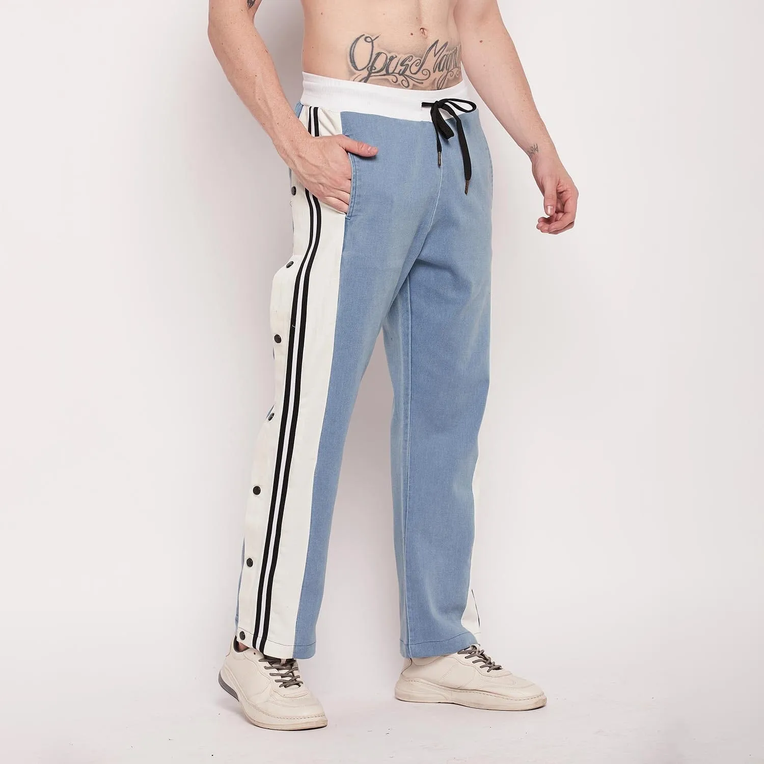 Denim Snapbutton Flared Trackpants