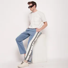 Denim Snapbutton Flared Trackpants