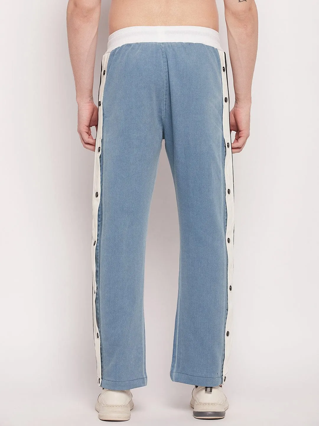 Denim Snapbutton Flared Trackpants