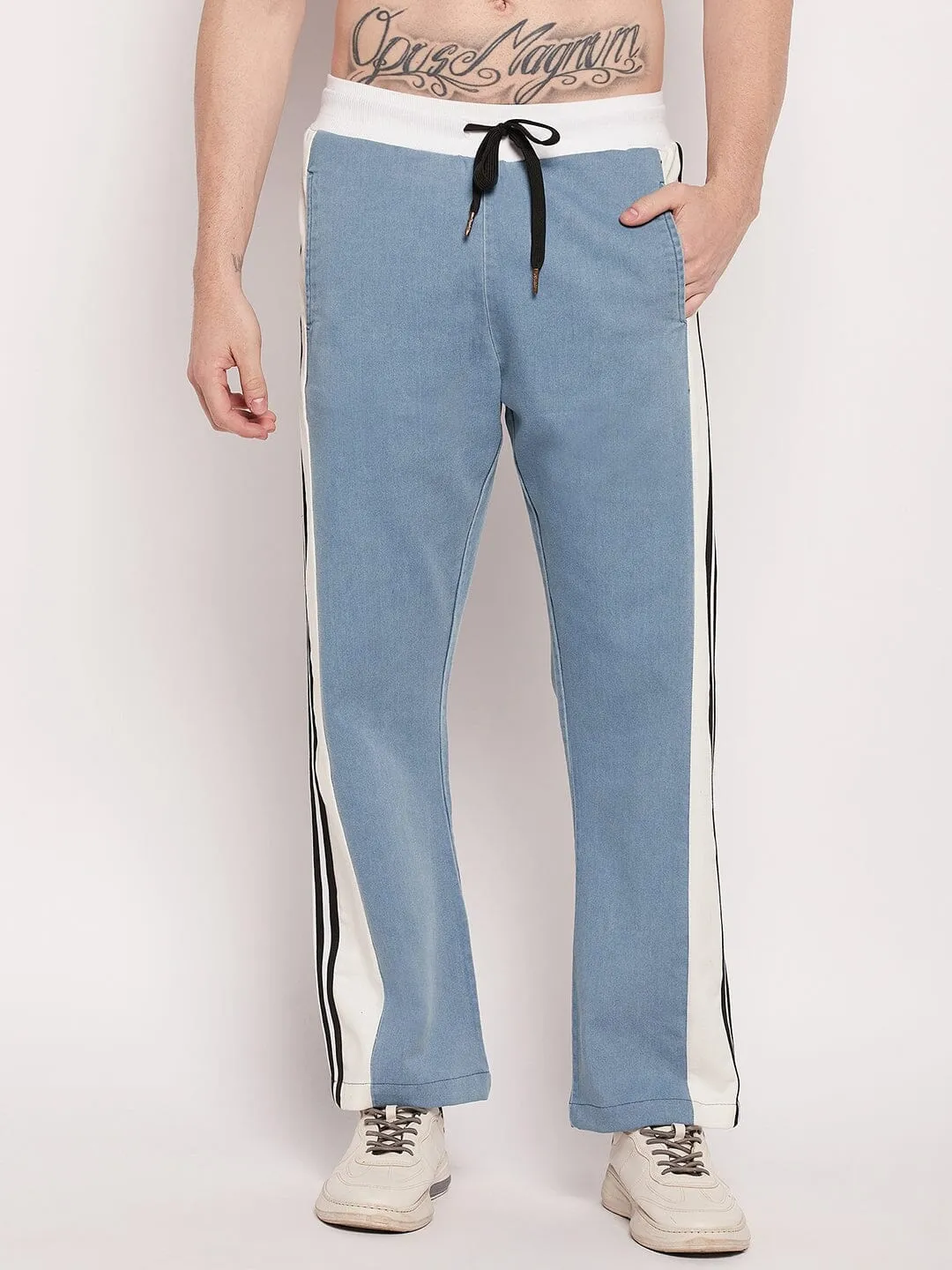 Denim Snapbutton Flared Trackpants