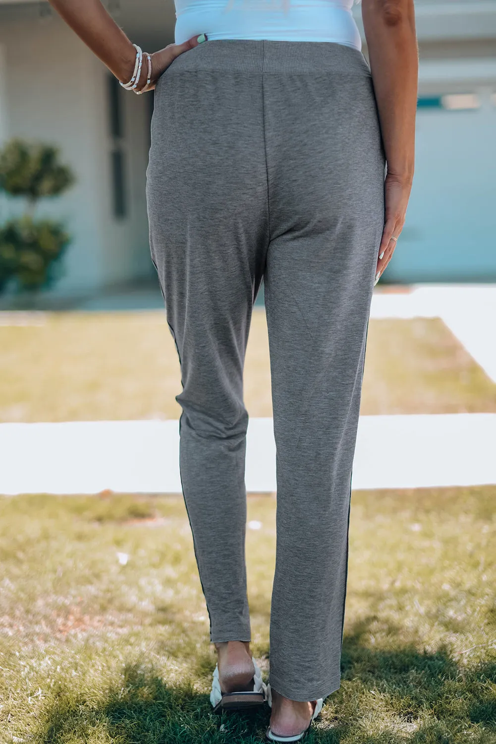 Drawstring High Waist Straight Leg Pants
