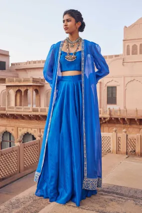Electric Blue Chanderi Silk Cape Set
