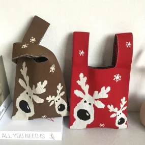 Festive Reindeer Knitting Tote Bag - Fashionable Portable Lightweight Handbag for Daily Commuting, Ideal Gift for Men and Women - Stylish, Durable, and Easy to Carry