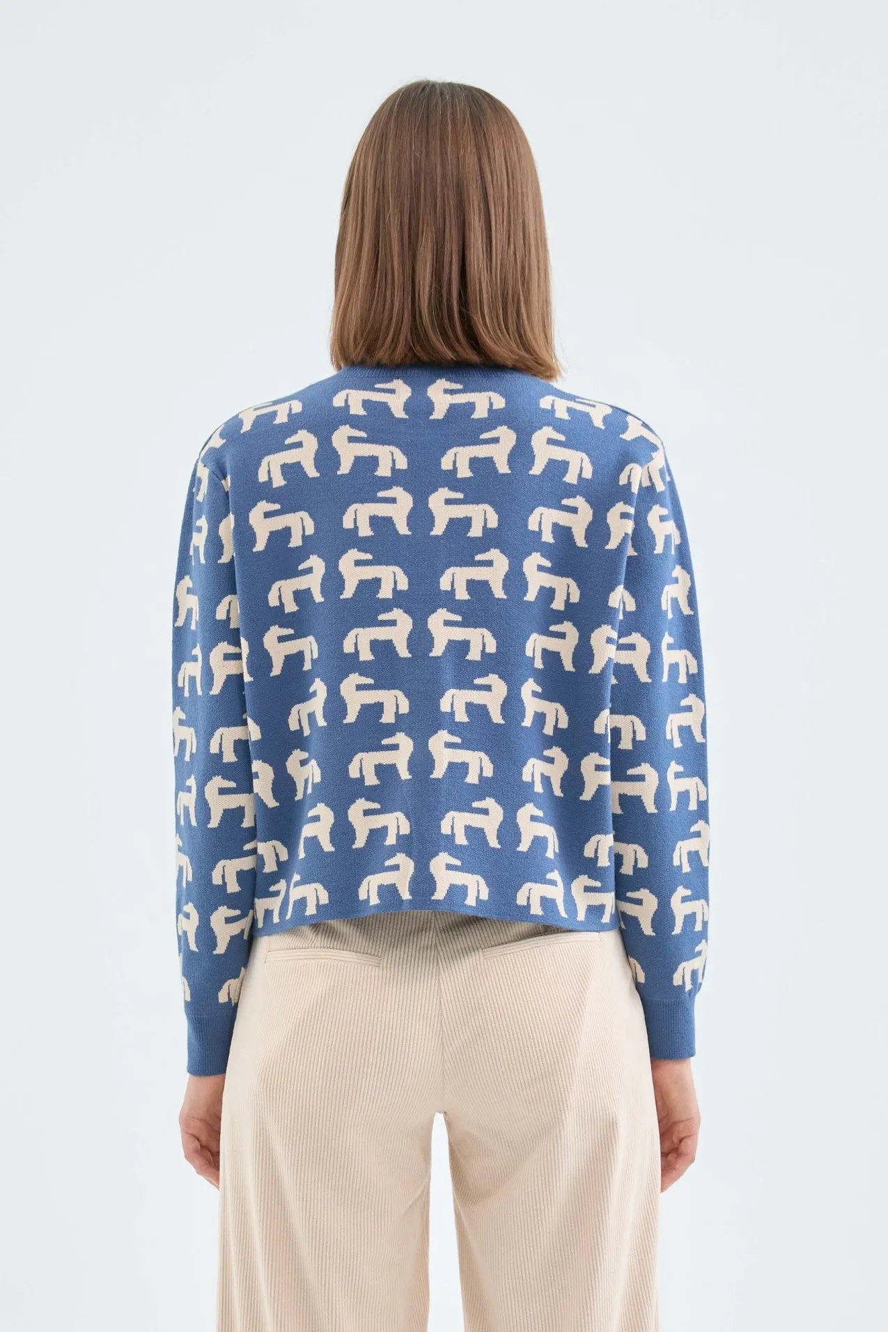 Fine Knit Cárdigan with Horse Print