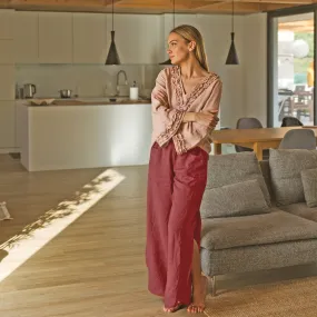 Flared linen pants red brick - Muriel