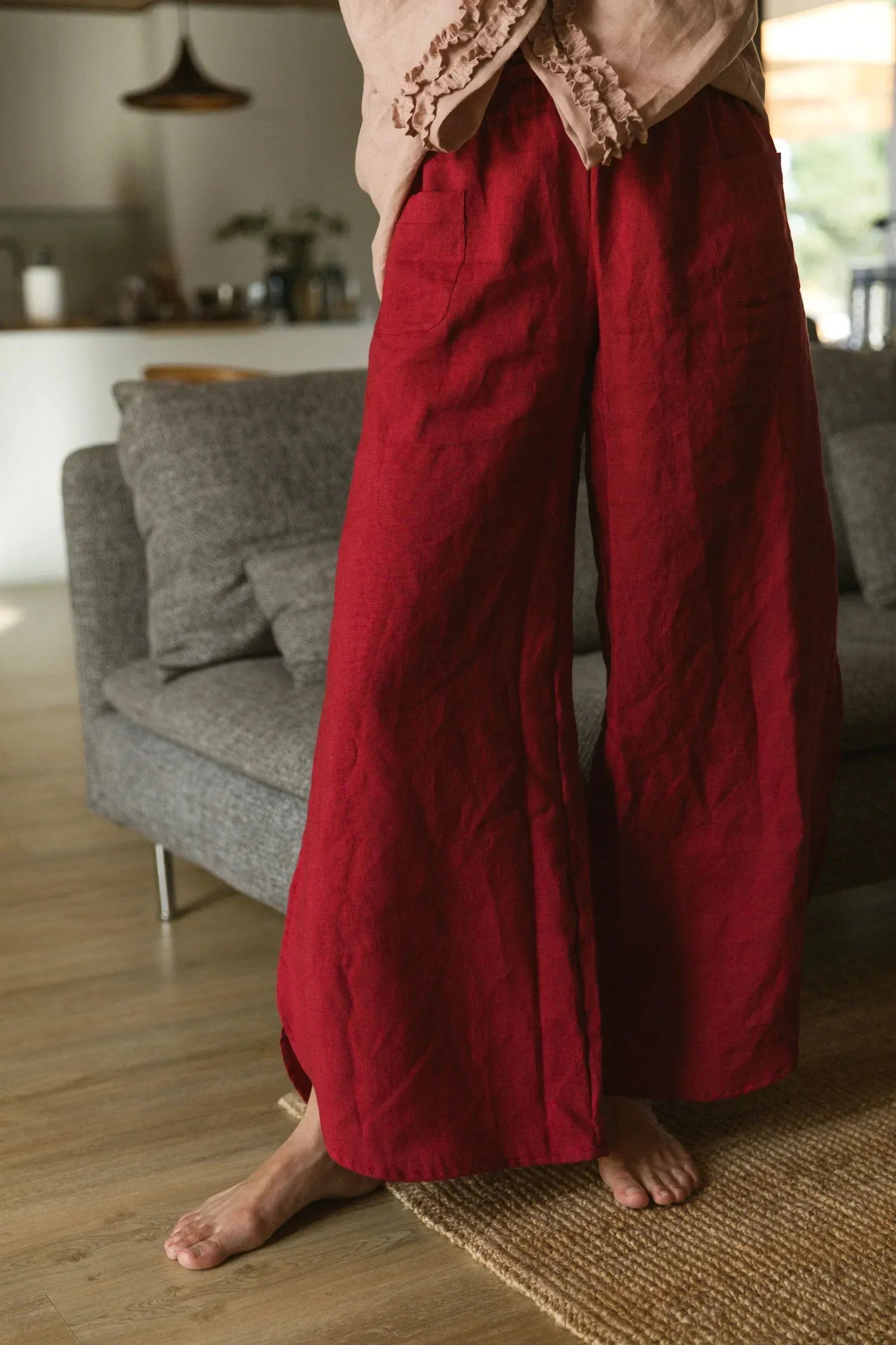 Flared linen pants red brick - Muriel