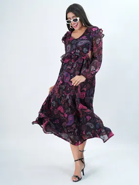 Flawless Women Multicolor Maxi Maroon Dress | RUFFLE