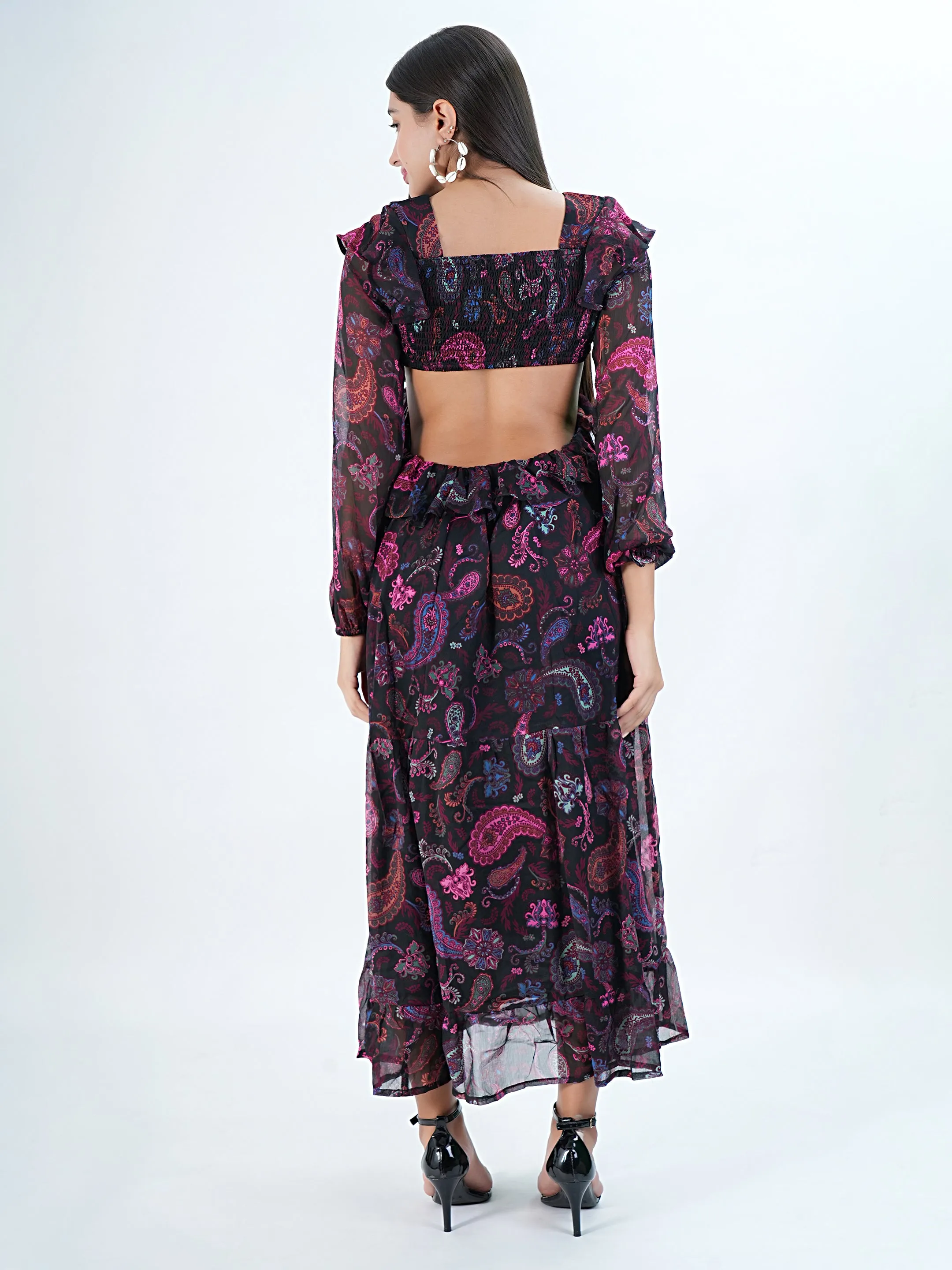 Flawless Women Multicolor Maxi Maroon Dress | RUFFLE