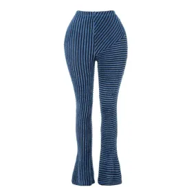 Fluffy striped textured contrast patchwork pant
