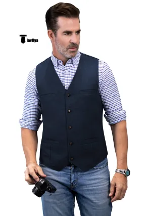 Formal Men's Tweed Herringbone V Neck Waistcoat