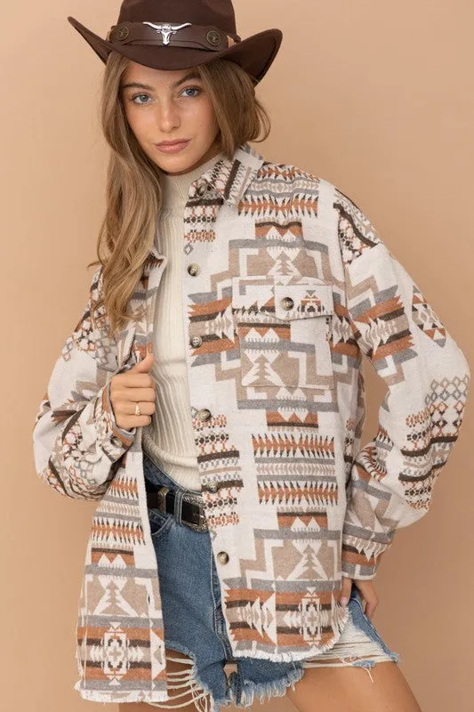 Frayed Aztec Shacket