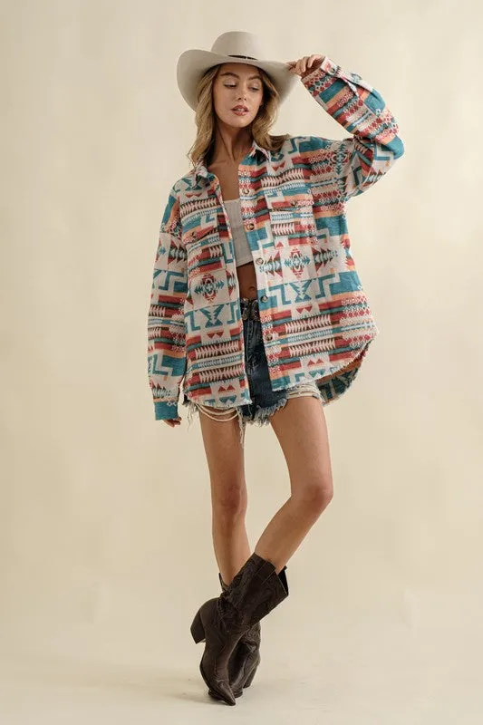 Frayed Aztec Shacket