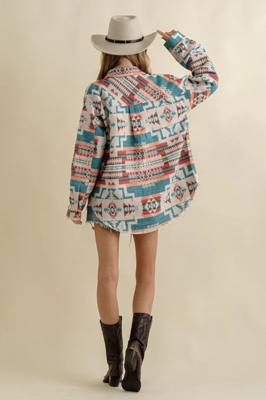 Frayed Aztec Shacket