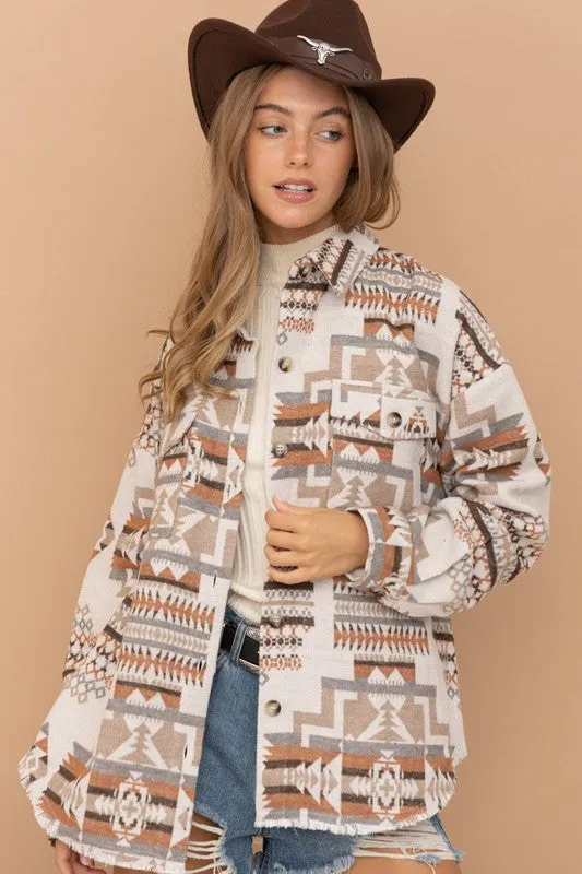 Frayed Aztec Shacket
