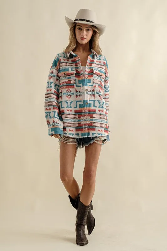 Frayed Aztec Shacket