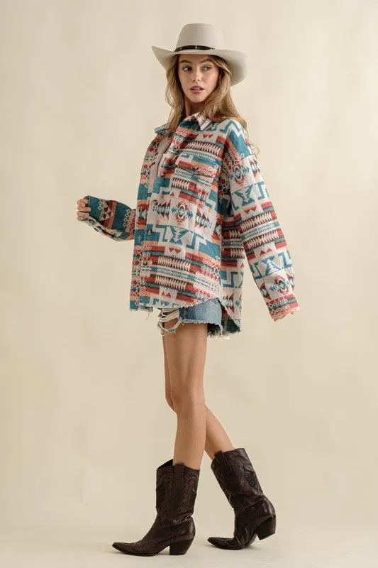 Frayed Aztec Shacket