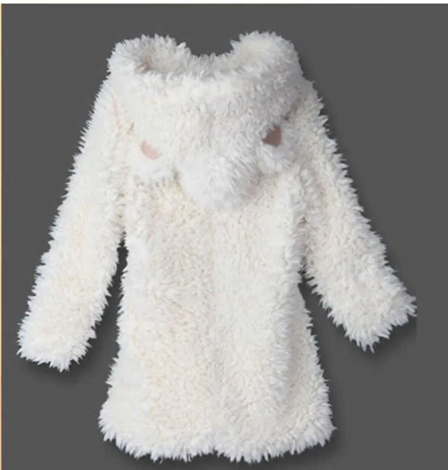Free Shipping White Bear Ear Shape Hood Lambswool Coat/Hoodies